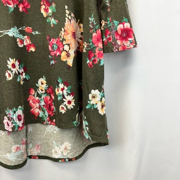 MTS Womens Top Multicolor Floral 3/4 Sleeve Bell Stretch High Low USA Medium - Picture 9 of 12